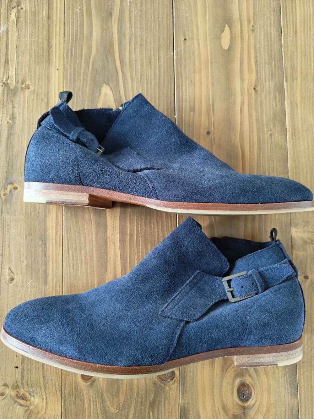 Calvin Klein Suede Monk Strap Ankle Boot Men's Size 10 Navy Blue Side Zip